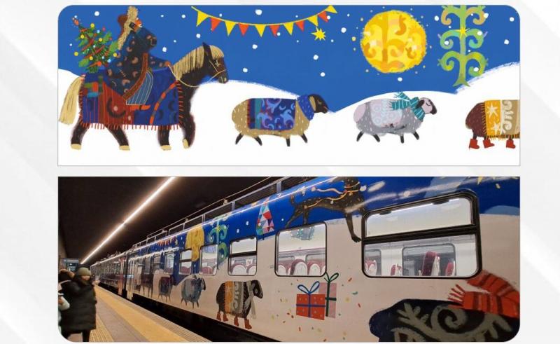 Суретшілер «Астана-Бурабай» бағытындағы электр пойызын Наурыз мерекесіне орай безендіреді